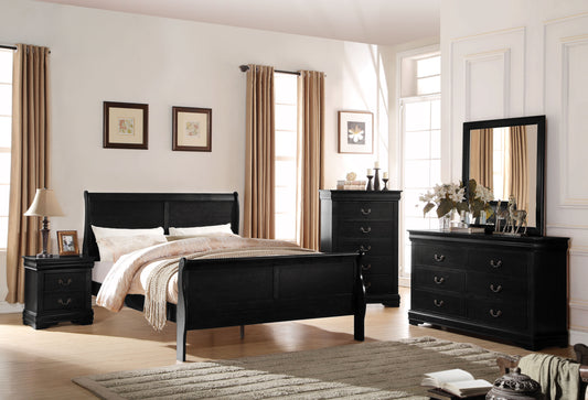 Louis Philippe Black Finish 5PCS Bedroom Set (Queen)