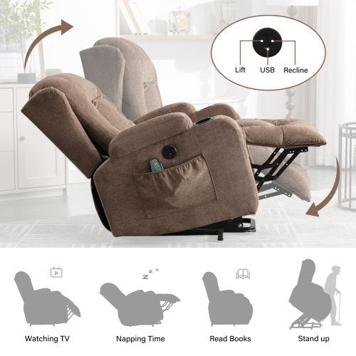 Power Lift Recliner Chair Recliners for Elderly with Heat and Massage Recliner Chair for Living Room with Infinite Position and Side Pocket,USB Charge Port(BROWN)