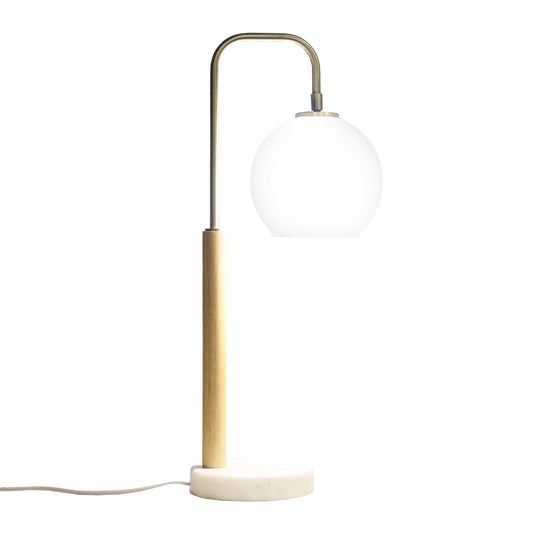 Bedside Table Lamp With Globe Lampshade - White
