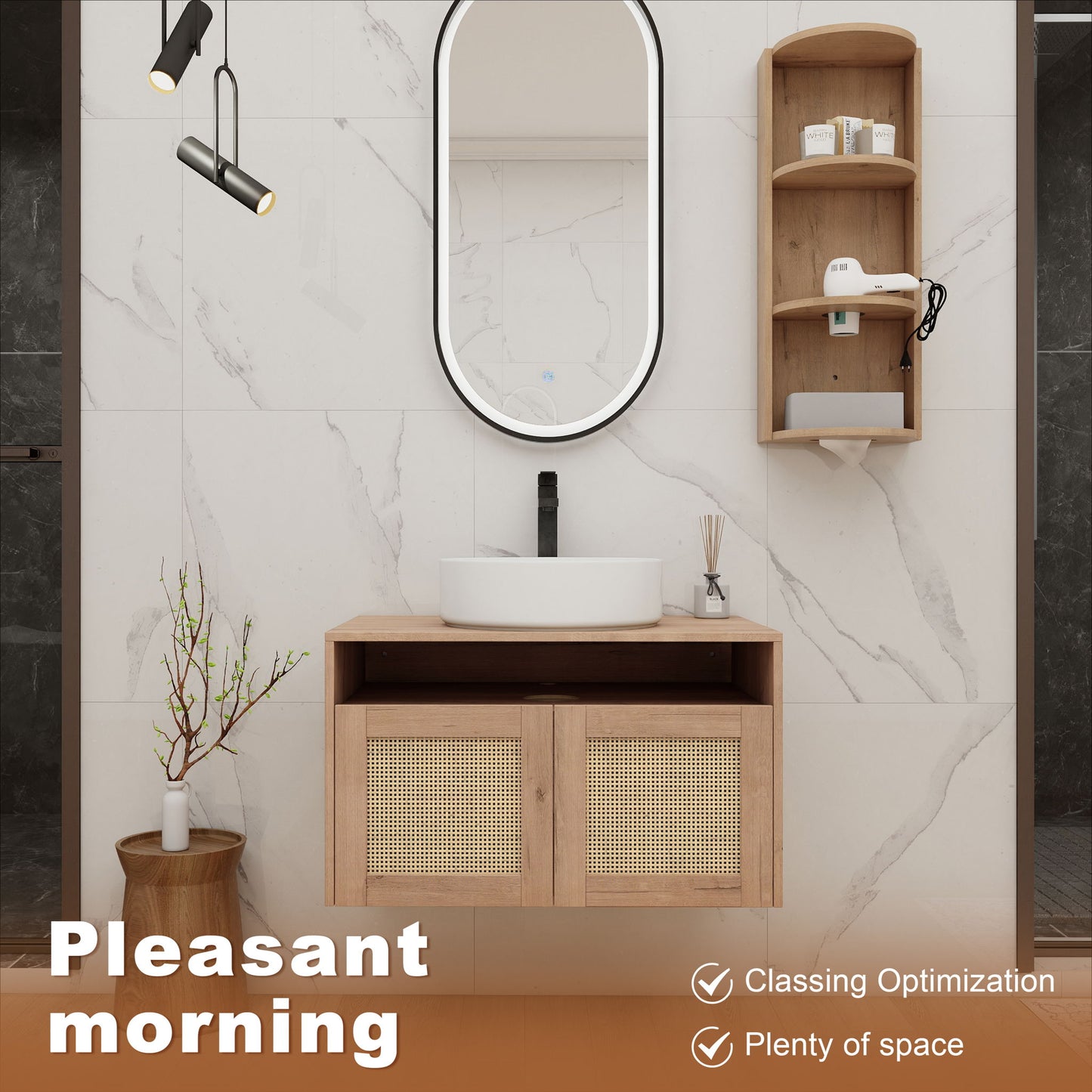 Bathroom Vanity With Art Sink And Storage Rack, Float Mounting Design