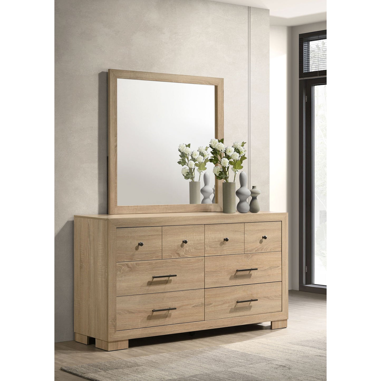 Merritt - 6 Drawer Dresser With Mirror - Light Oak