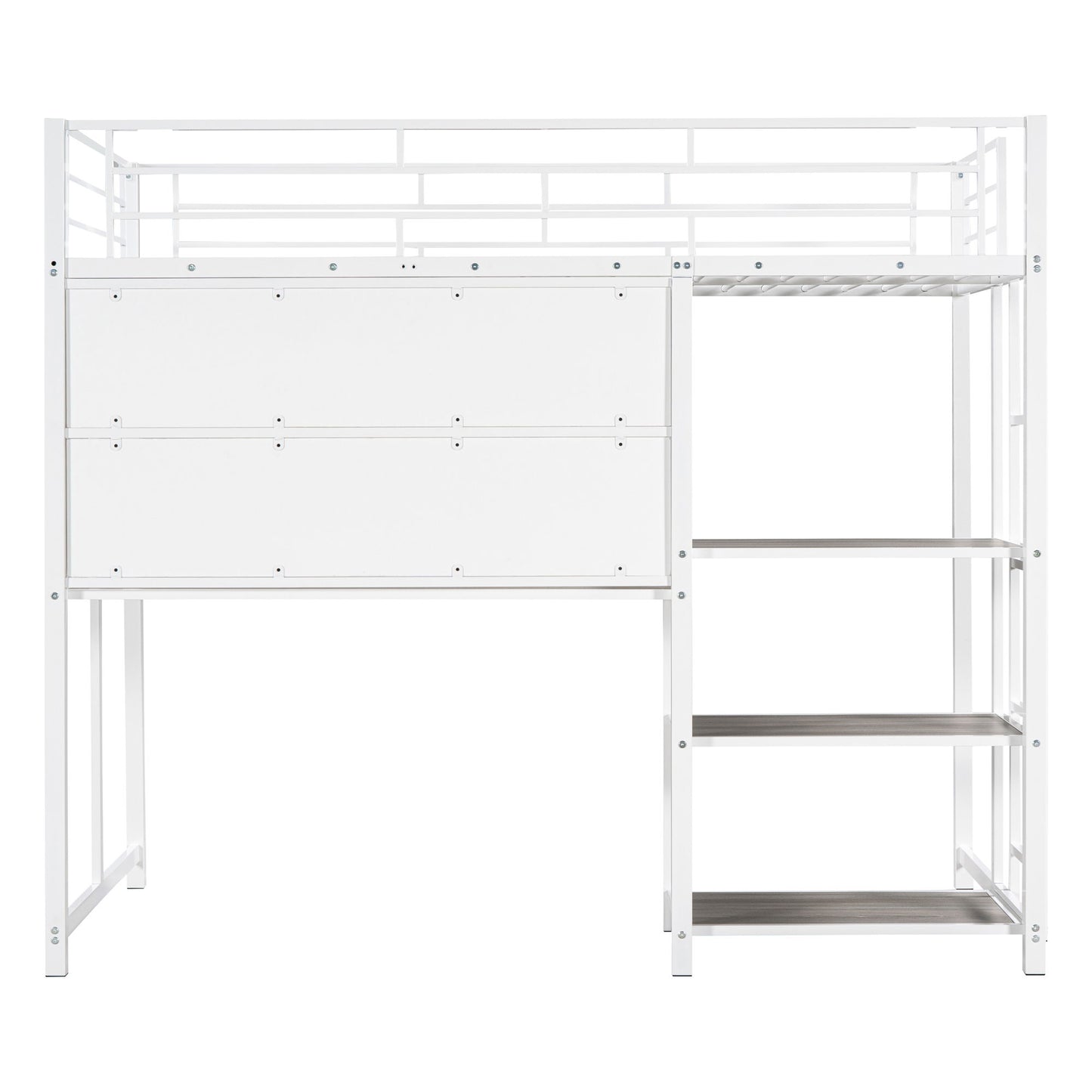 Loft Bed With Desk And Whiteboard, Metal Loft Bed With 3 Shelves And Ladder