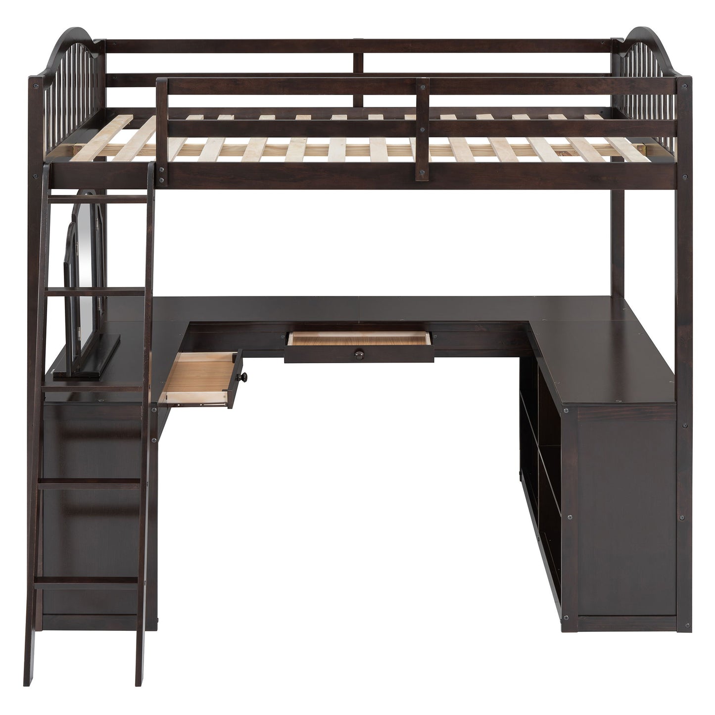 Loft Bed With Drawers, Cabinet, Shelves With Desk