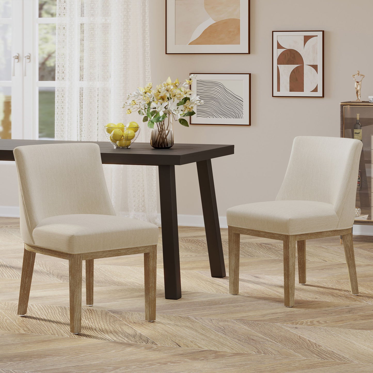 Modern Dining Chair With Durable Fabric Upholstery And Sturdy Wooden Frame (Set of 2)