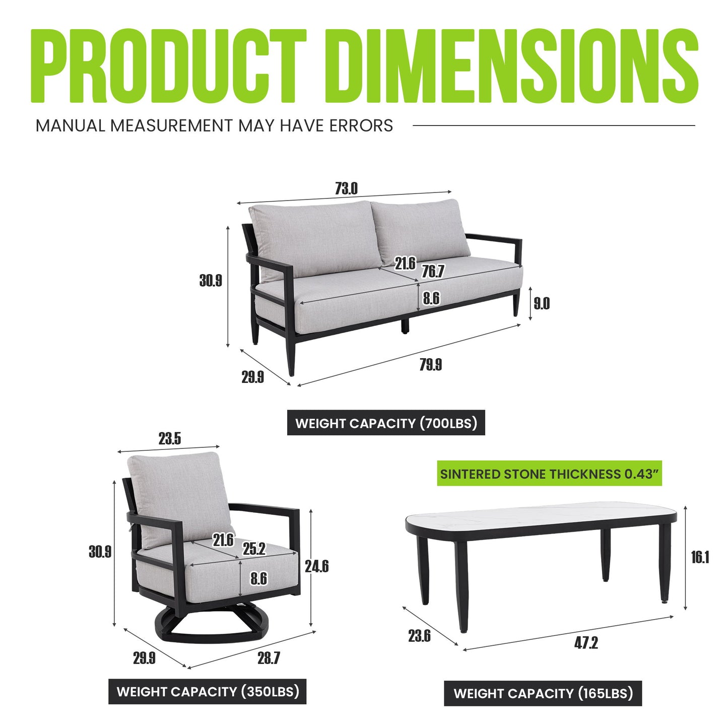 Outdoor Conversation Set With Chairs, Bench Sofa, Tables, Sunbrella Cushions