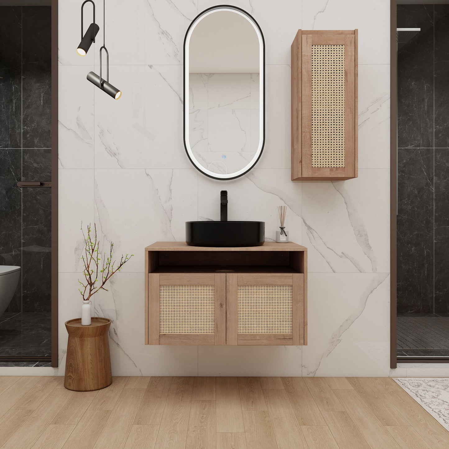 Bathroom Vanity With Art Sink And Side Cabinet, Float Mounting Design
