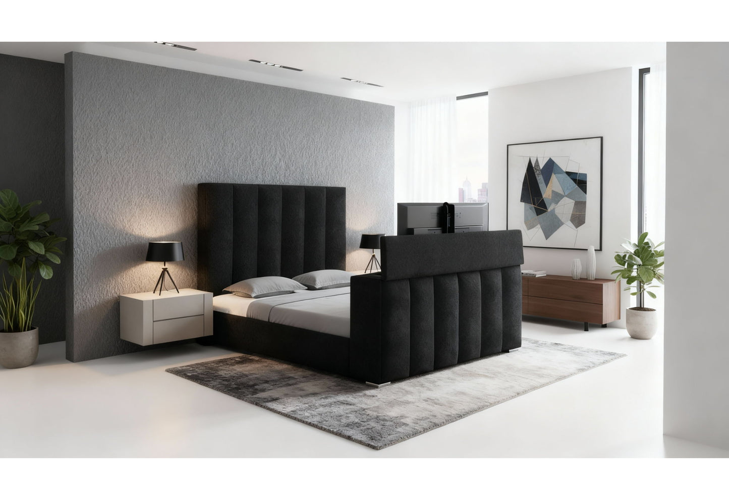 Serenity - King Bed Headboard With Global Surround Speaker System - Onyx