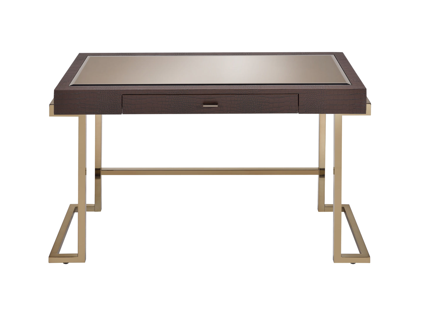 Zakwani - Synthetic Leather Desk Table - Espresso / Champagne