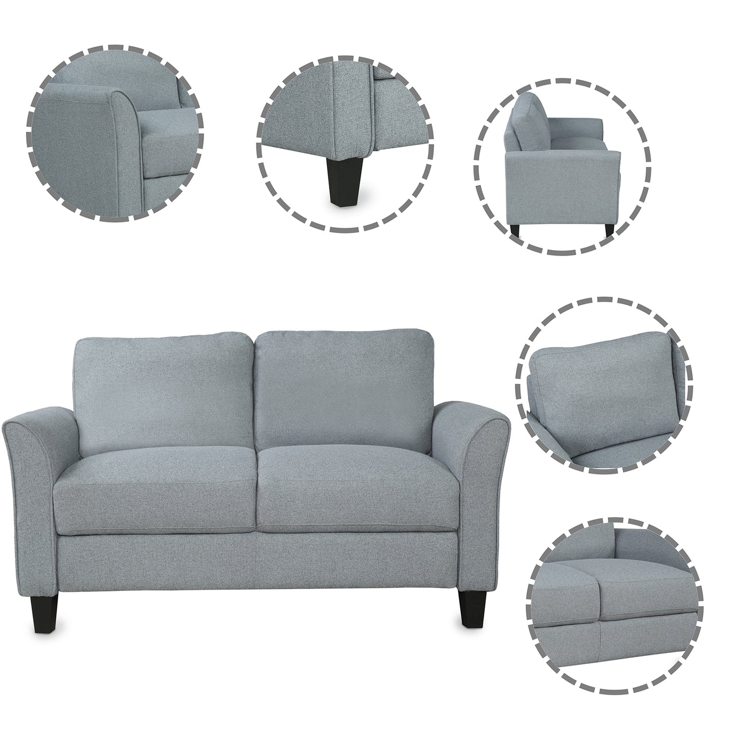 Living Room Sets Furniture Armrest Sofa Single Chair Sofa Loveseat Chair 3-Seat Sofa (ChairLoveseat Chair&3-Seat Sofa, Gray)