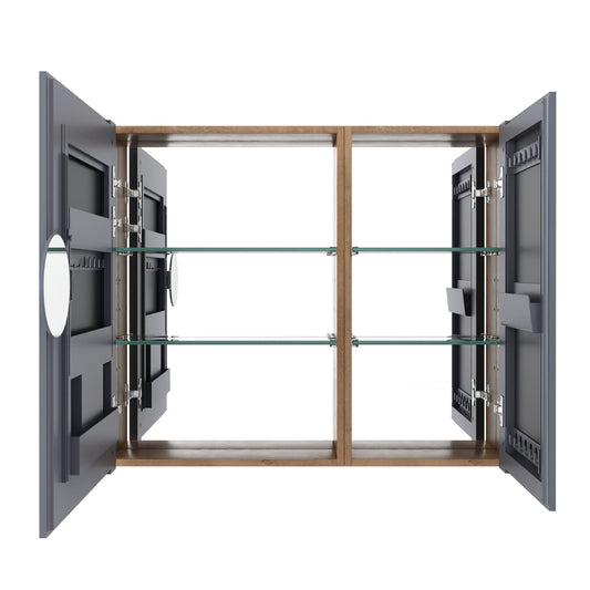 33.56" Wall Mounted Bathroom Cabinet With Adjustable Shelves - Imitative Oak