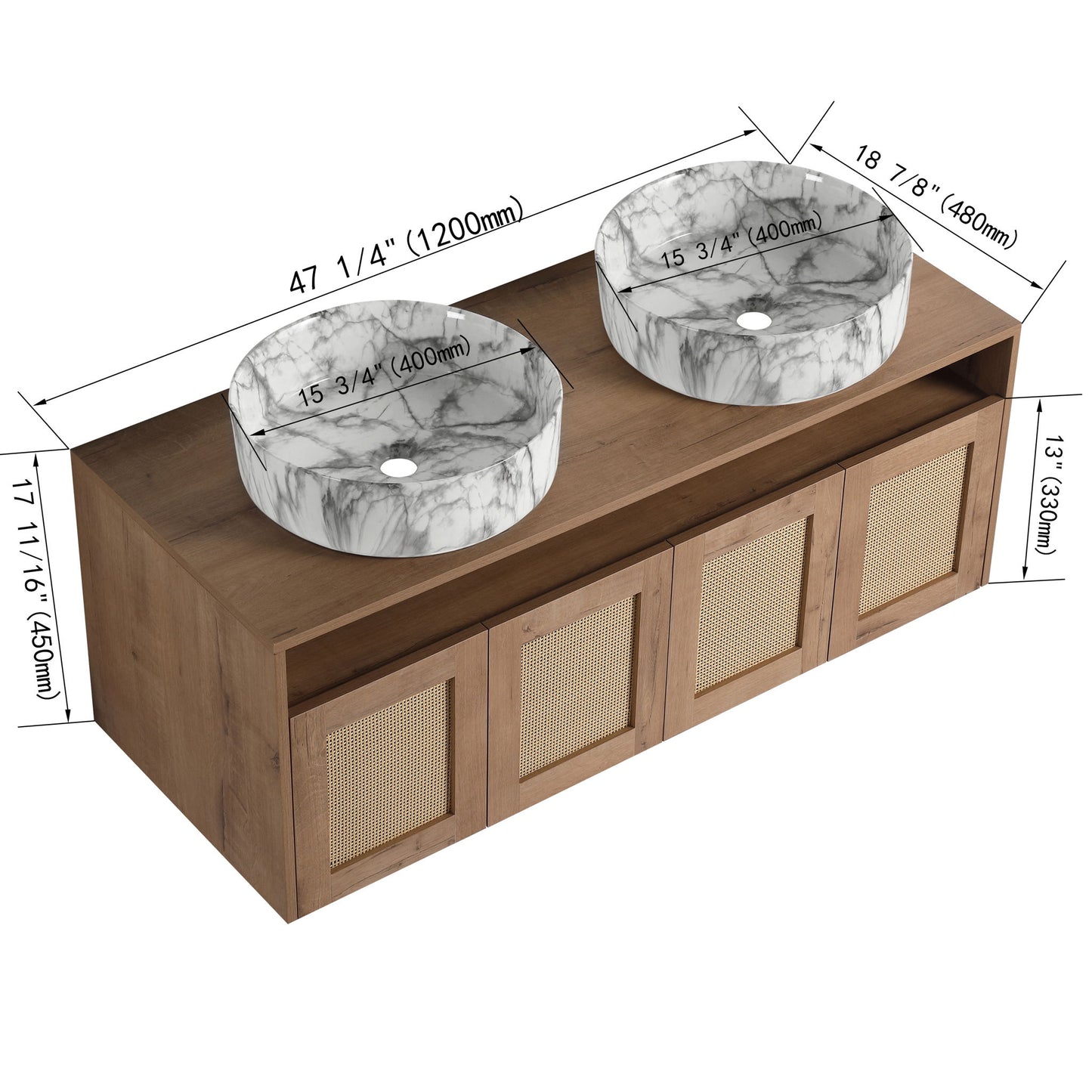 Bathroom Vanity With Art Sink, 2 Soft Close Doors, Float Mounting Design