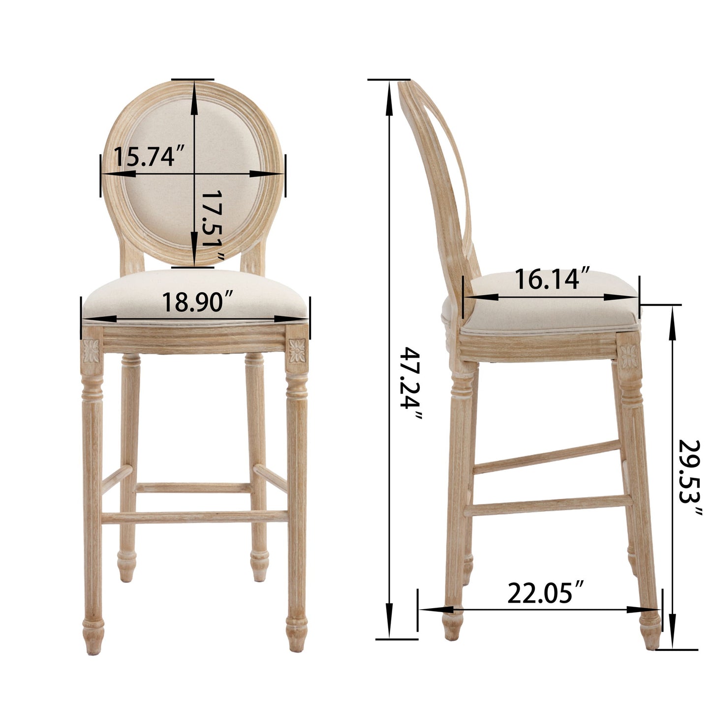 French Country Bar Chairs & Round Back (Set of 2)