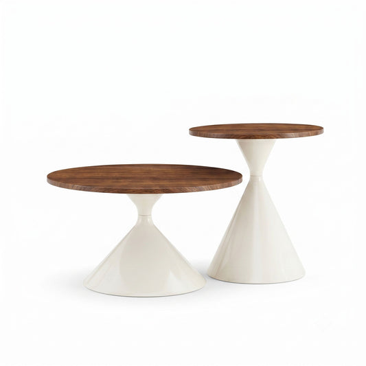 2 Piece Round Coffee Table Set - Walnut / White