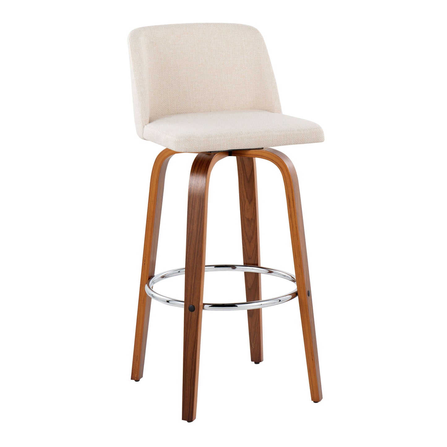 Toriano - Mid Century Modern Fixed Height, Barstool With Swivel With Round Footrest (Set of 2)