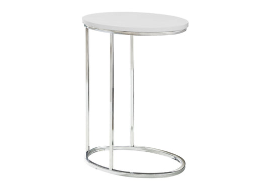 Accent Table, C - Shaped, Glossy Contemporary - White