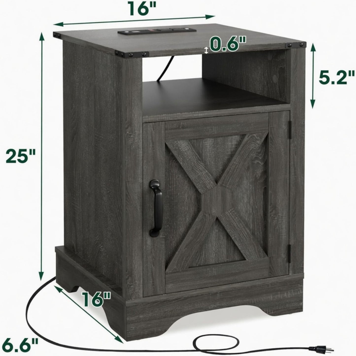 Farmhouse Nightstand, Charging Station & Storage