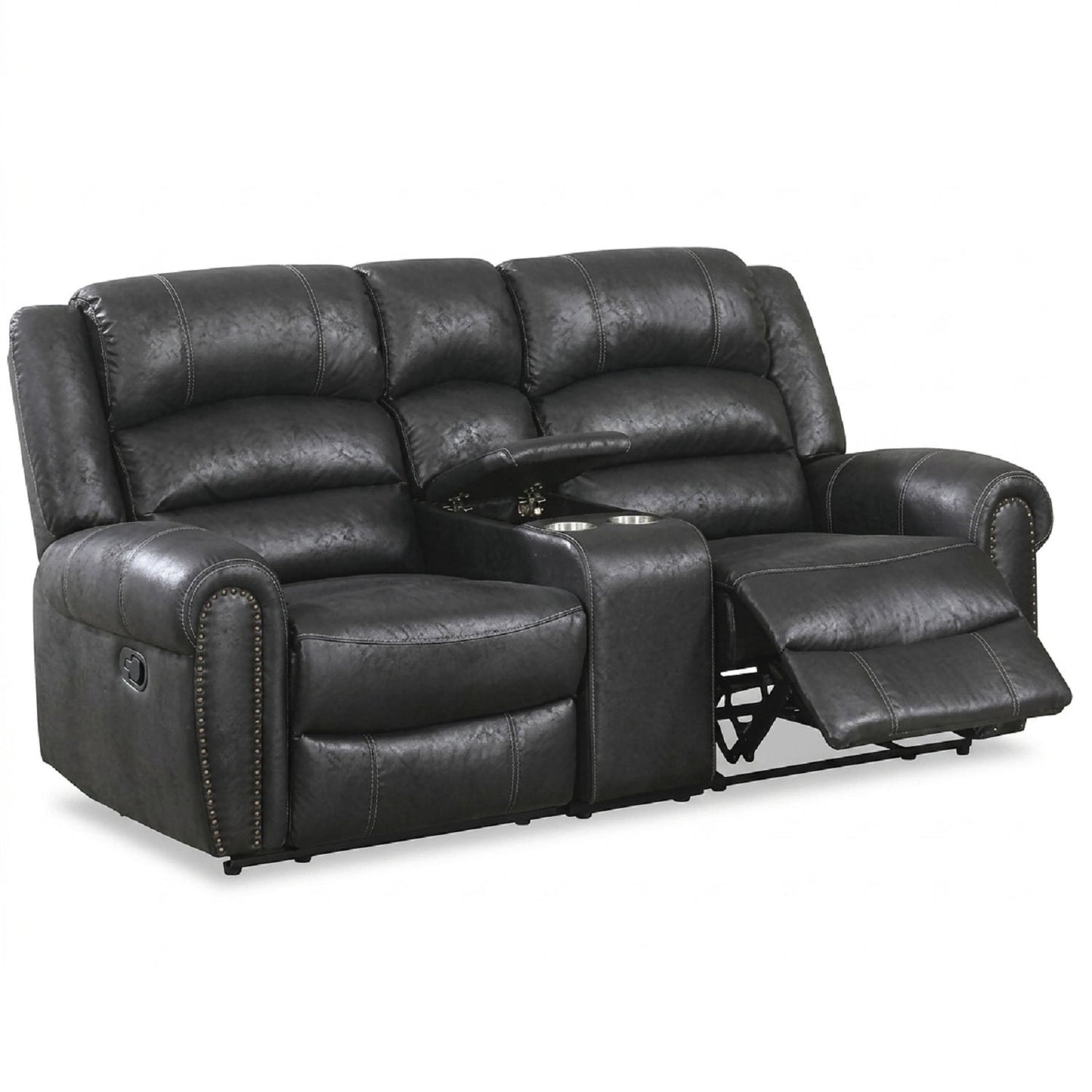 Power Reclining Loveseat With USB Port And Cup Holder Console - Black
