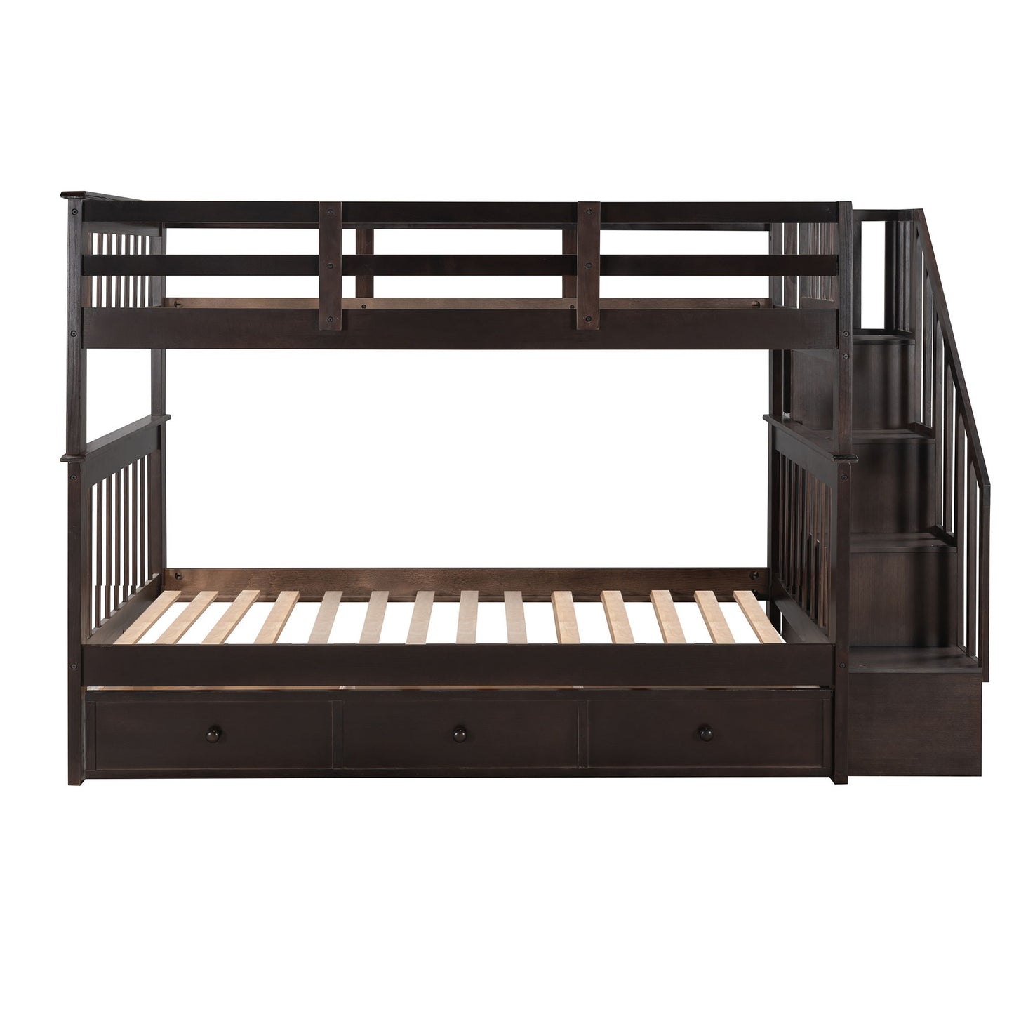 Stairway Twin Over Twin Bunk Bed With Three Drawers For Bedroom, Dorm