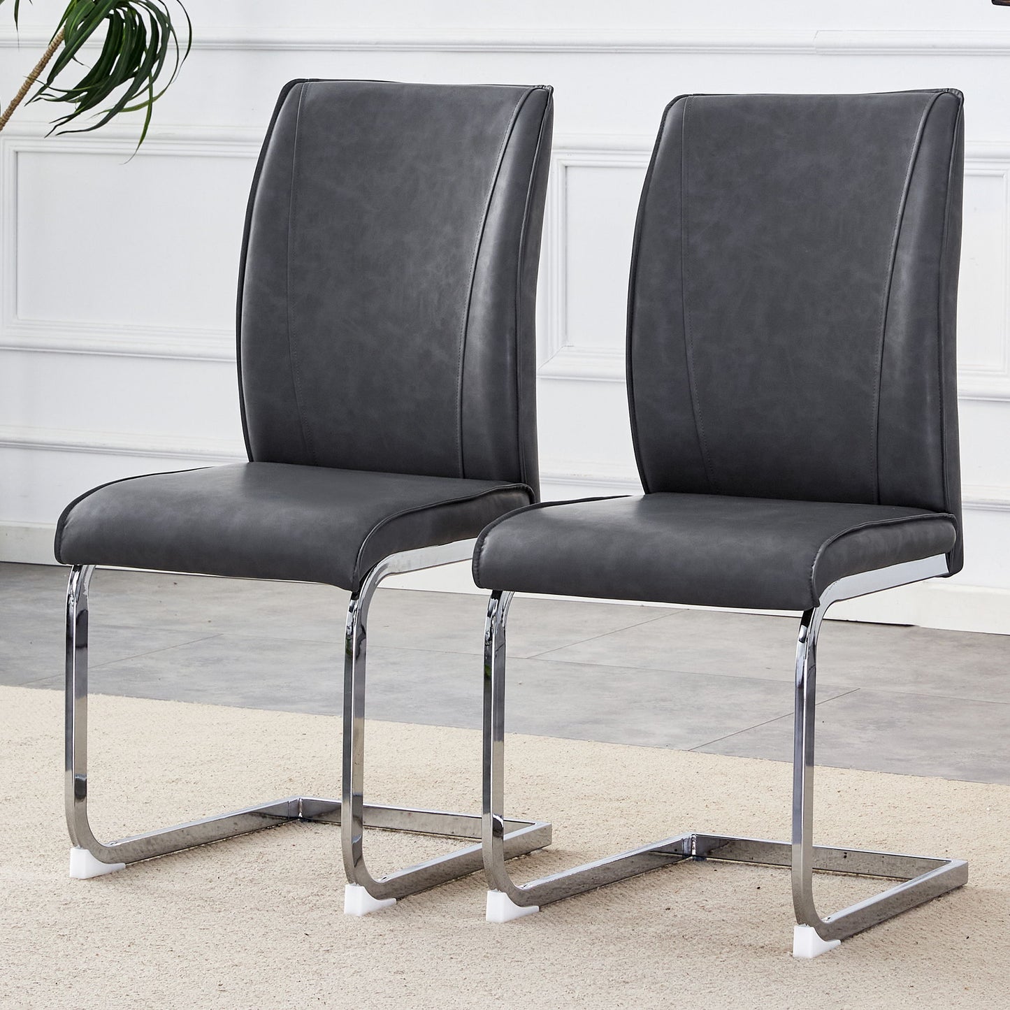 Luxury Simple Arch Chair (Set of 2) Dark High Resilience Dining Chair With Metal LegsMaterial - Dark Gray / Silver