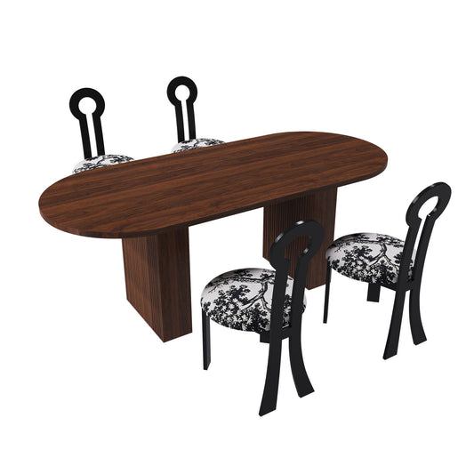Oval Dining Table For 6 With 4 Upholstered Chairs - Walnut / Black