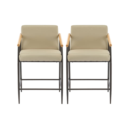 Mid Century Modern Counter Stool Set With Espresso Metal Frame - Khaki