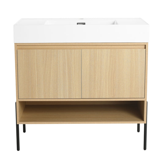 Modern Bathroom Vanity Combo With Single Resin Sink And Storage Cabinet