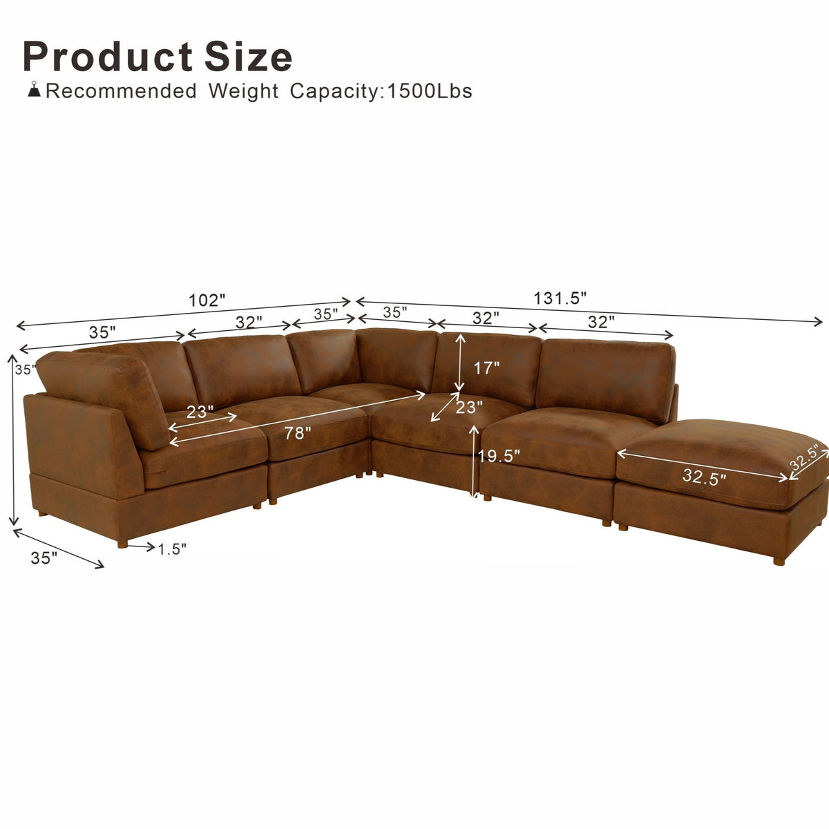 Modular Upholstered Sectional, Medium Firm Seat Cushion, Custom Configuration - Brown
