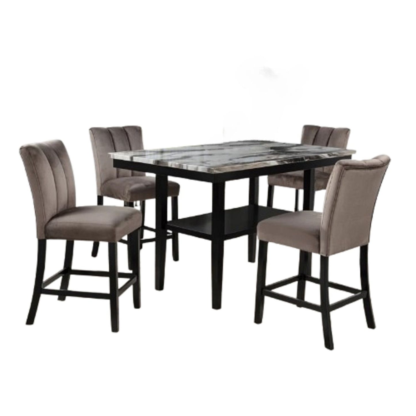 5 Piece Counter Dining Set, Dining Table With Bottom Shelf And 4 Side Chair Set - Black / Brown