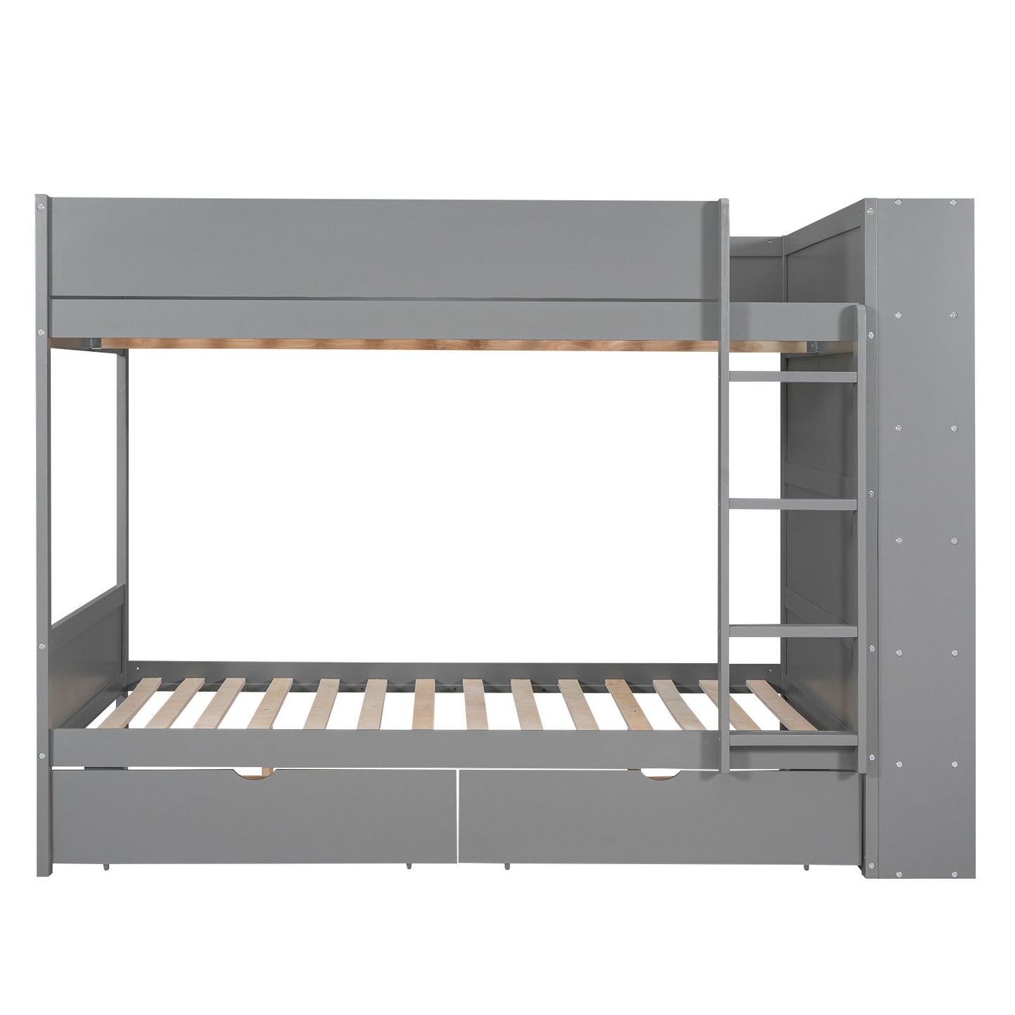 Full Over Full Bunk Bed With 2 Drawers And Multi - Layer Cabinet