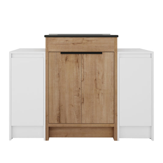 48" Freestanding Bathroom Vanity With Sink And 2 Storage Cabinets, Soft Closing Door - Glossy White / Imitative Oak