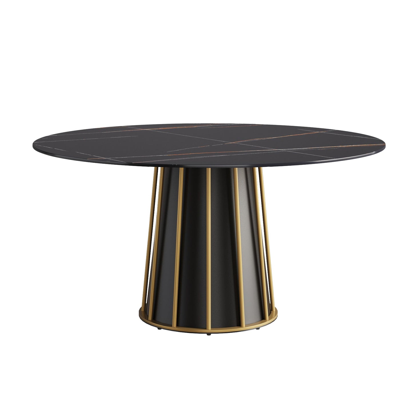 Modern Artificial Stone Round Metal Iron Base Dining Table, Can Accommodate 8 People, (Not Including Chairs) - Black