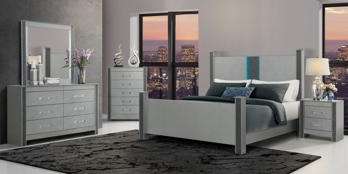 Logan - Full/Queen/King Headboard And Footboard Post With Speaker - Silver