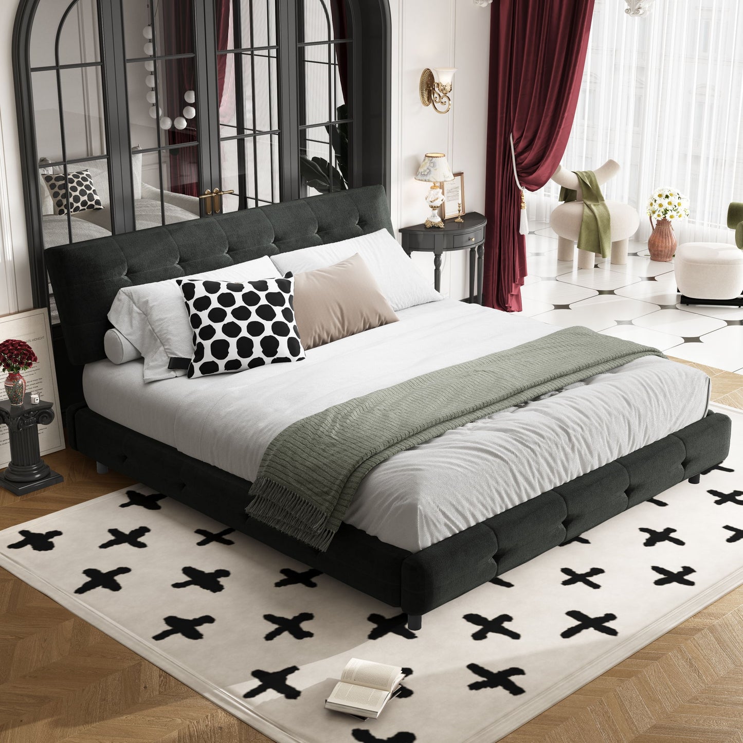 Tufted Headboard With Extra-Large Ultra-Soft Cloud Pillow Design