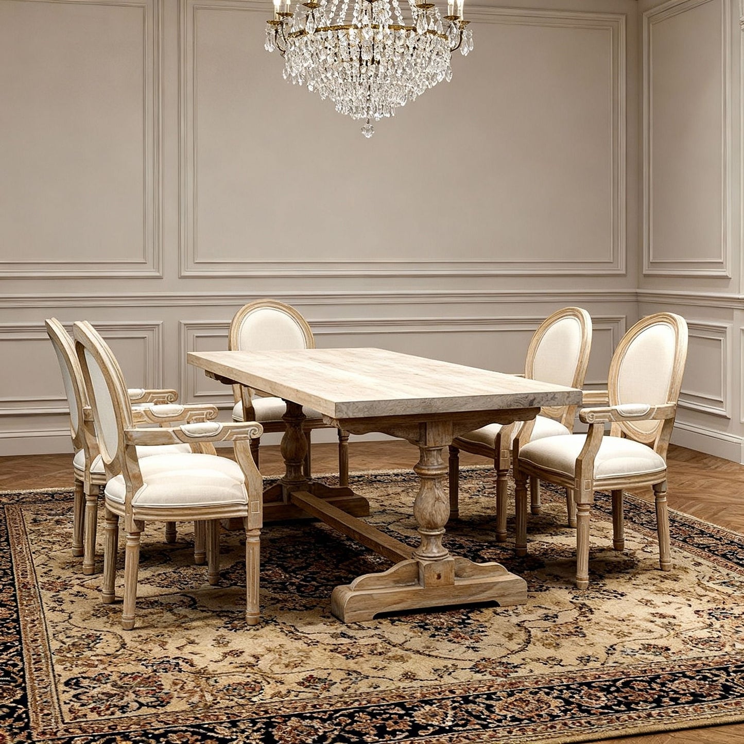 French Vintage Upholstered Fabric Dining Armchair (Set of 2)