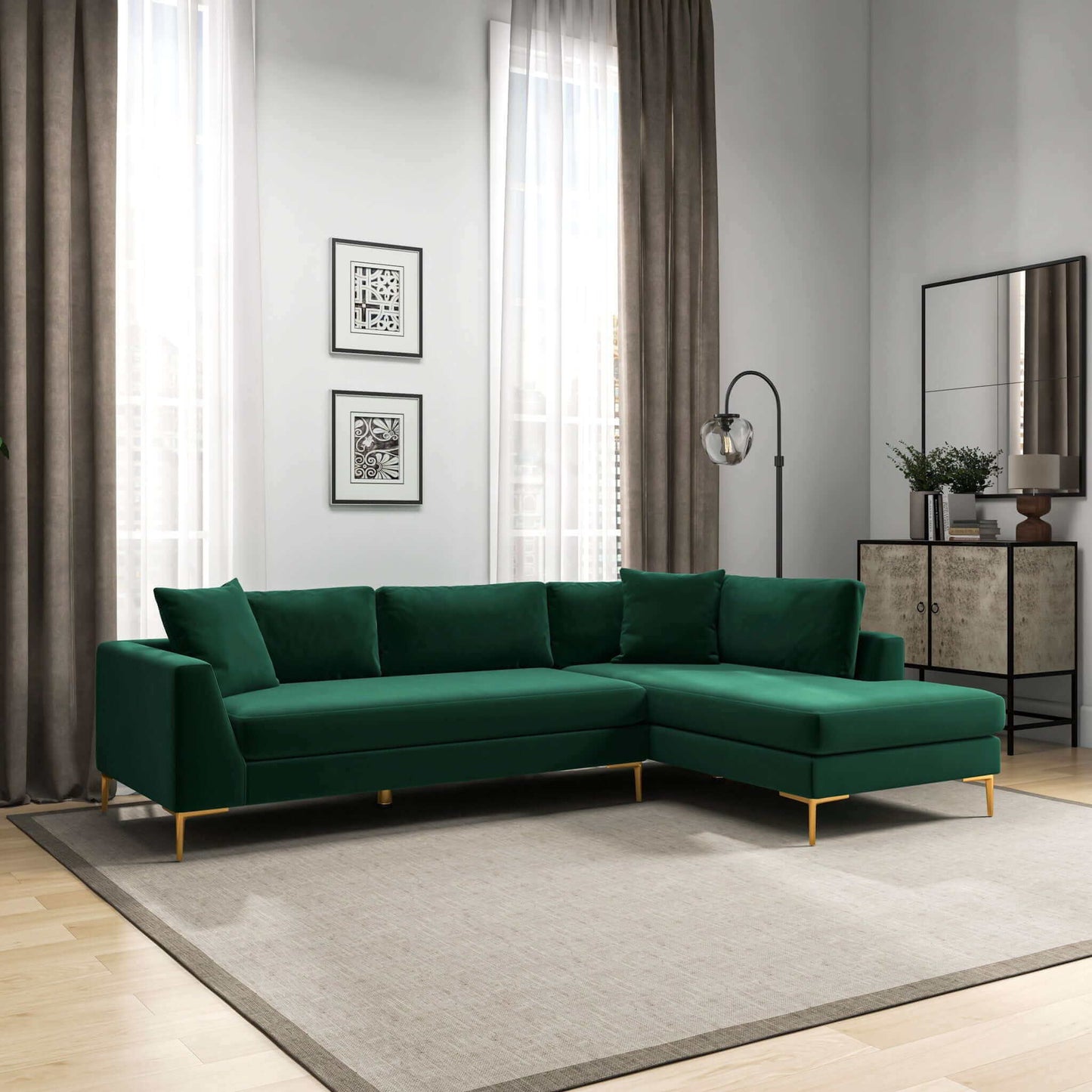 Mano - Right Facing L-Shaped Sectional Sofa - Green