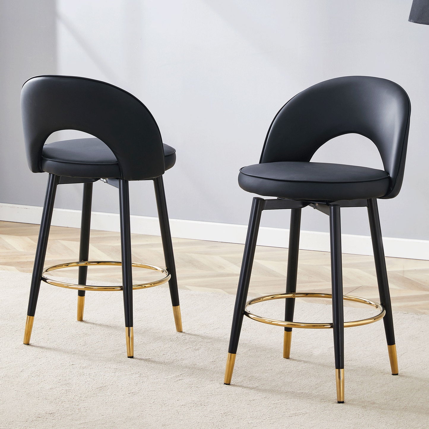 Modern Upholstered 360° Rotatable Bar Chair With Metal Legs For Dining Room (Set of 2)