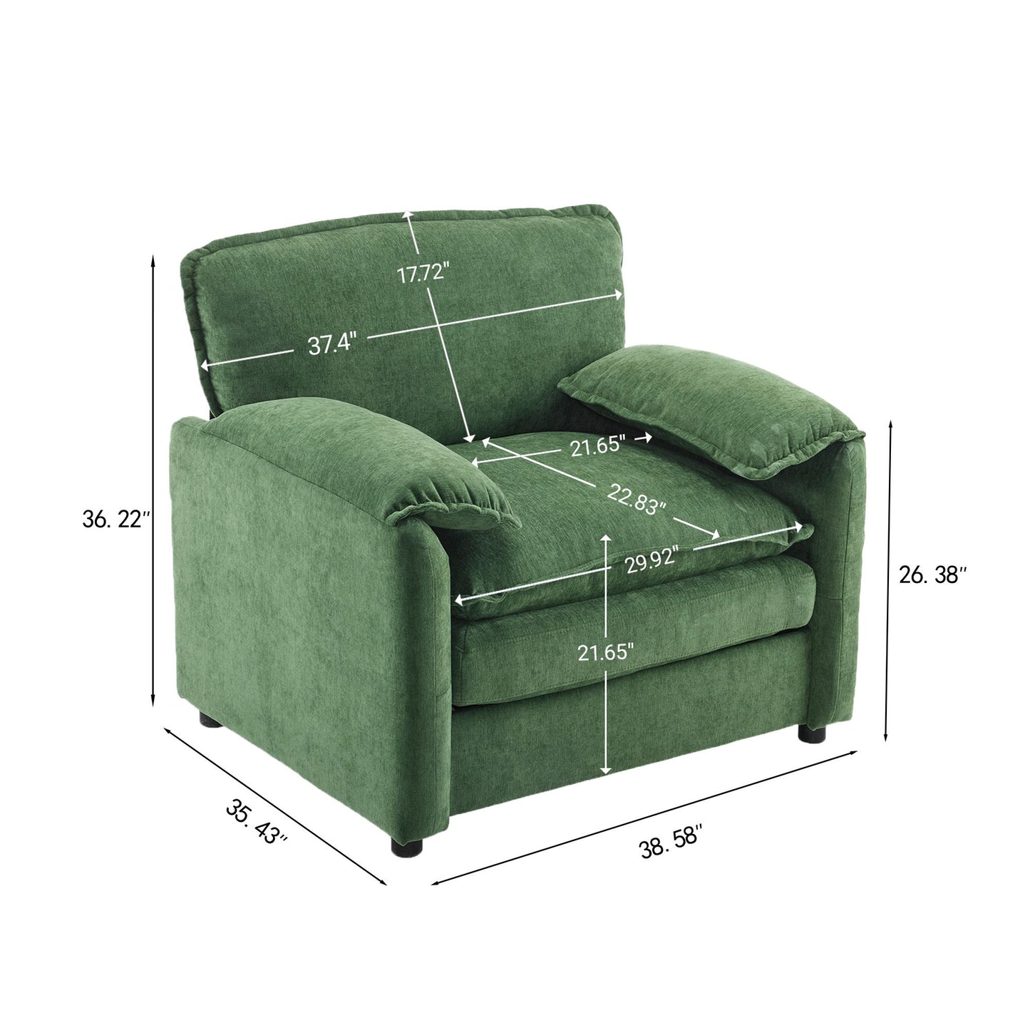Oversized Reading Armchair With Thick Cushions, High Back Support
