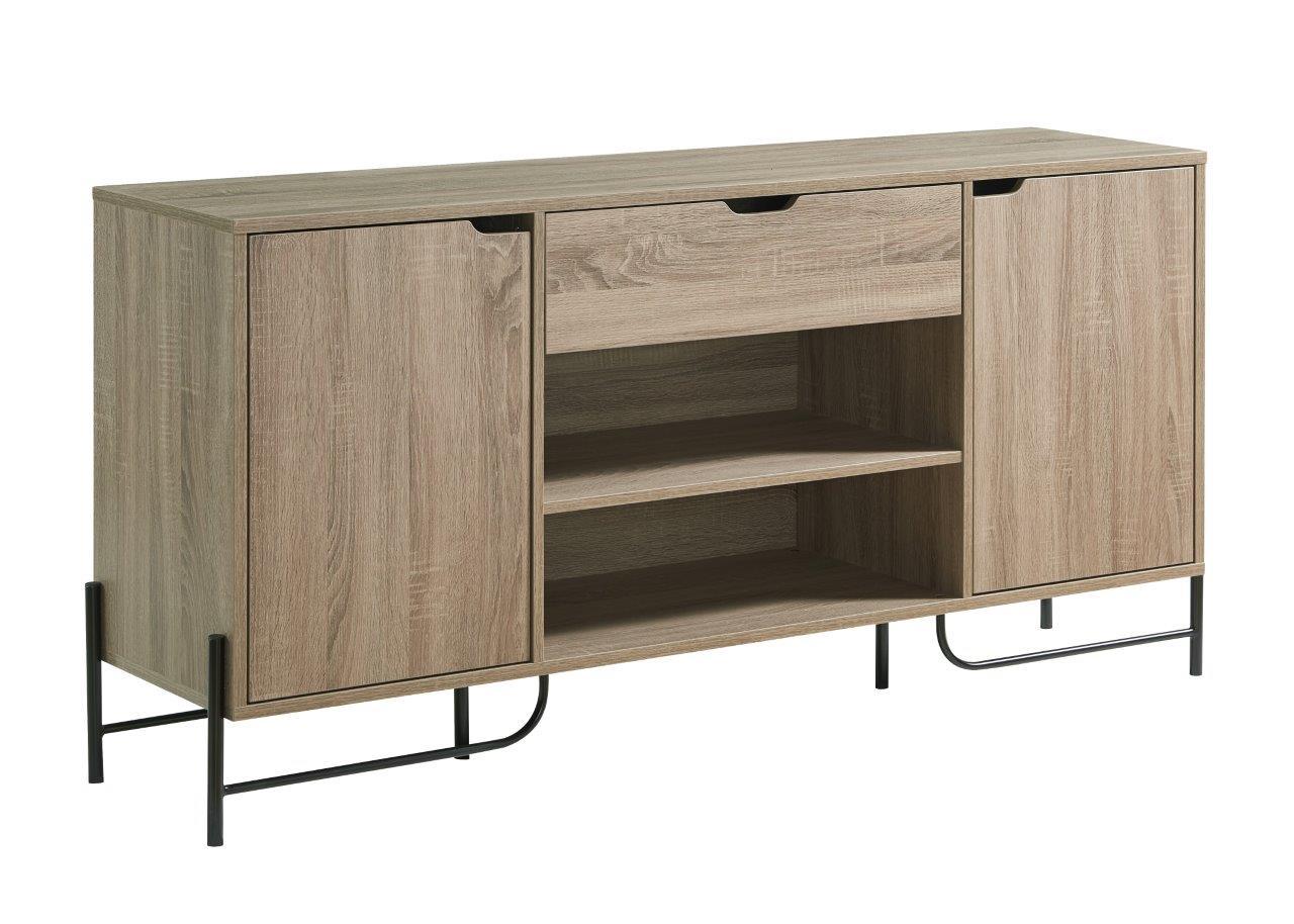 Buffet With Metal Legs With Two Door, One Drawer And Six Shelves