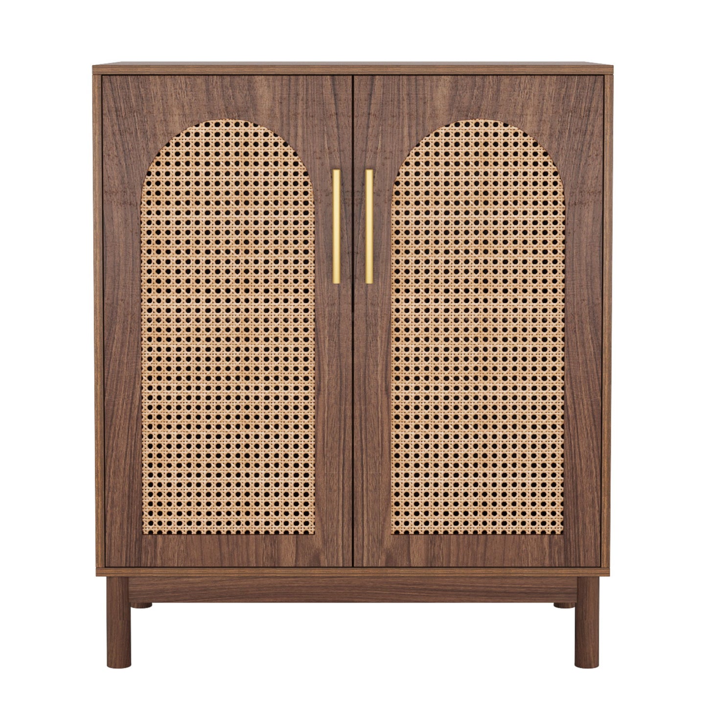 Sideboard Buffet Cabinet With Handwoven Rattan Doors (Set of 2) - Dark Brown