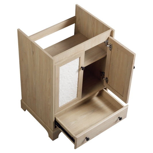 Bathroom Vanity Base, Cabinet With Carved Floral Doors - Natural Wood