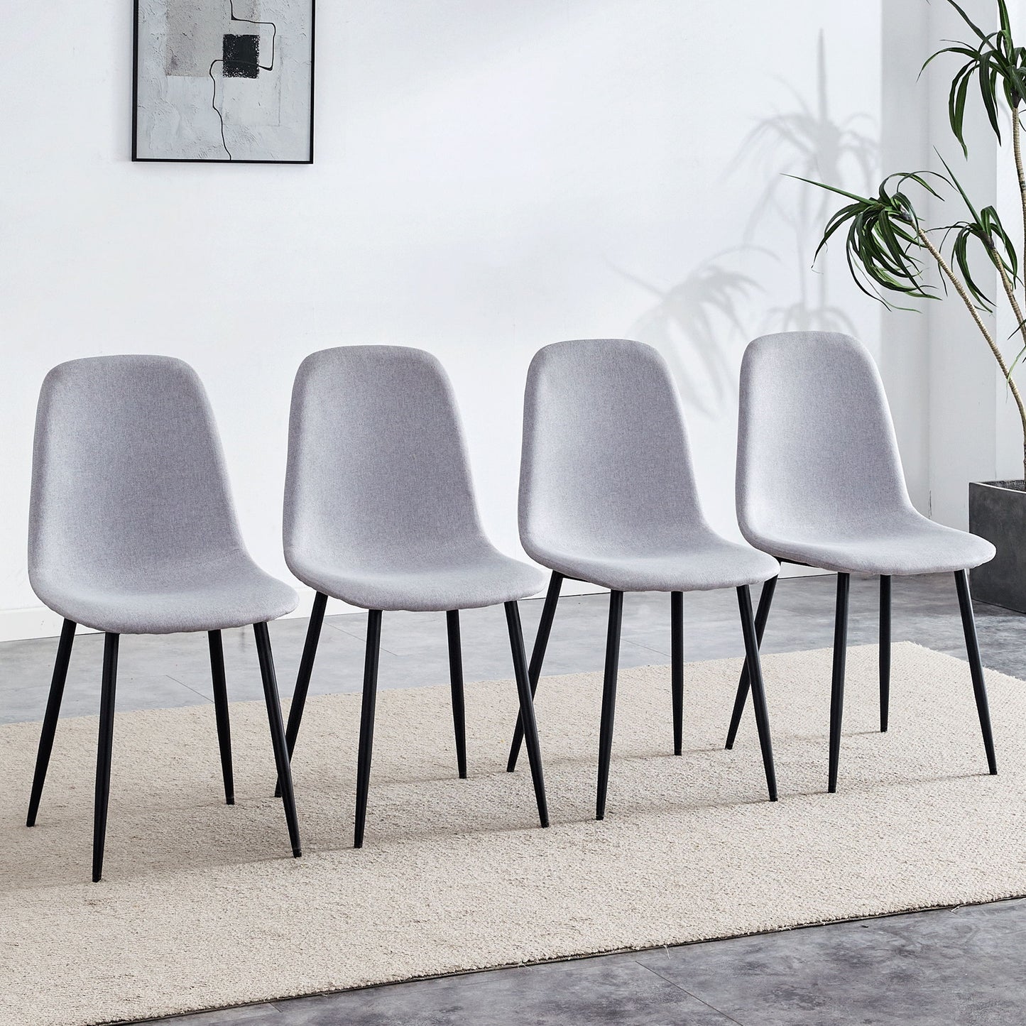 (Set of 4) Fabric Back And Metal Combined Spoon Chairs Perfectly Matching Minimalist And Scandinavian Style Homes - Gray / Black
