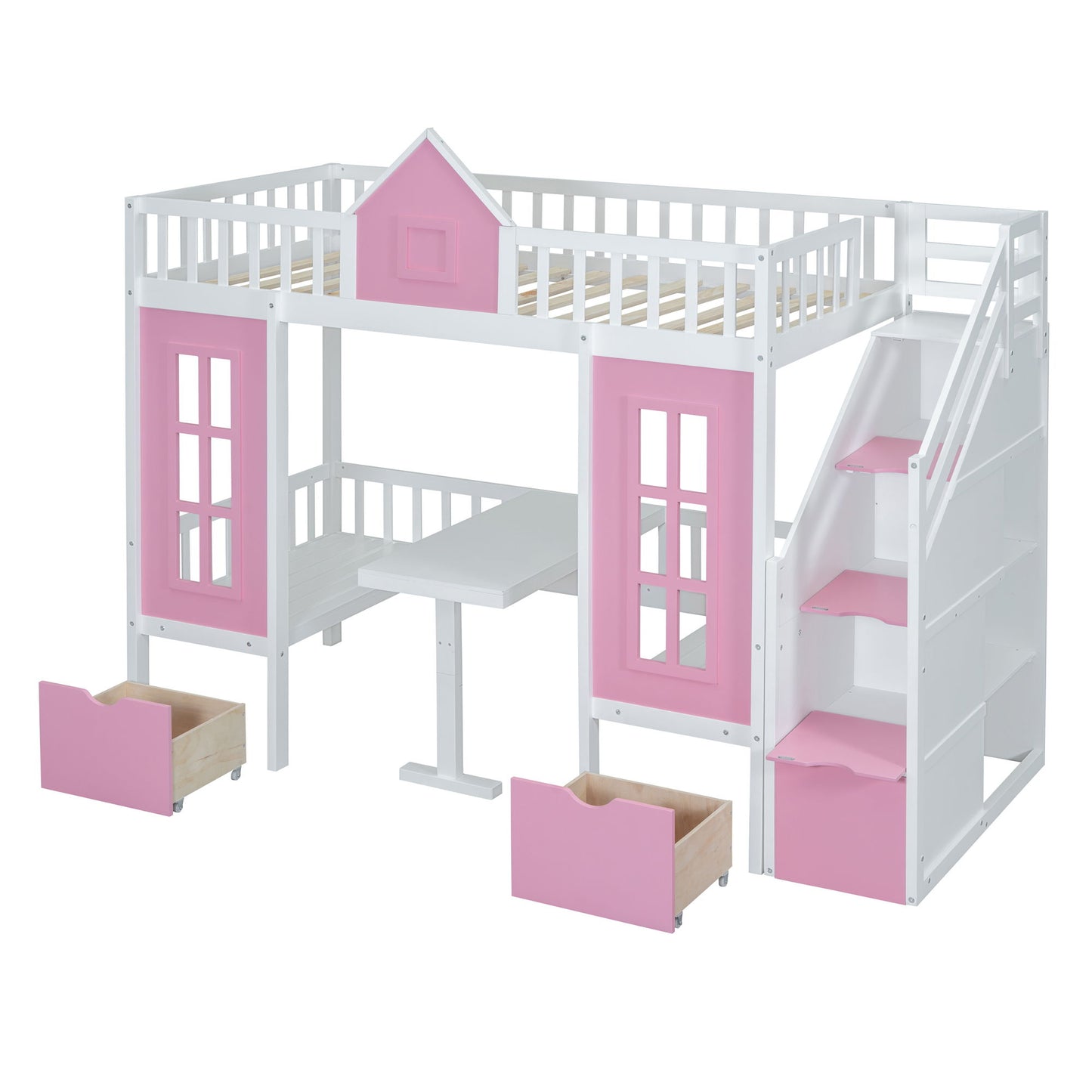 Twin Over Twin Bunk Bed With Changeable Table, Bunk Bed Turn Into Upper Bed And Down Desk