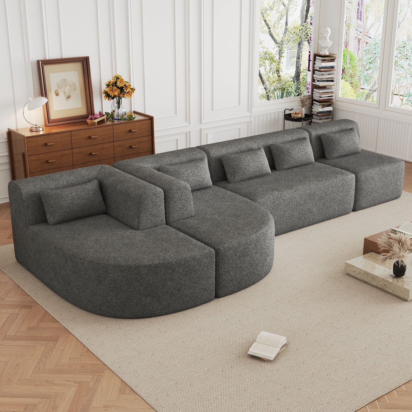 Upholstered Sofa Free Combined Sofa Couch With Two Chaise Lounge And Five Back Pillows For Living Room