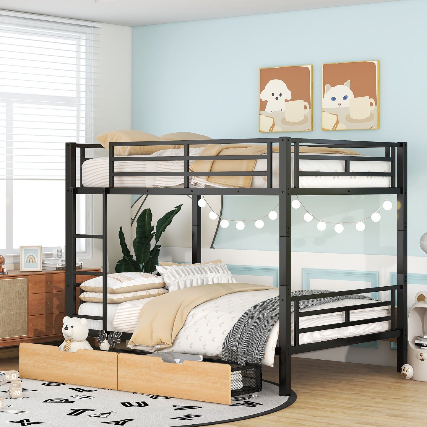 Full Size Convertible Bunk Bed With 2 Drawers Durable - Black