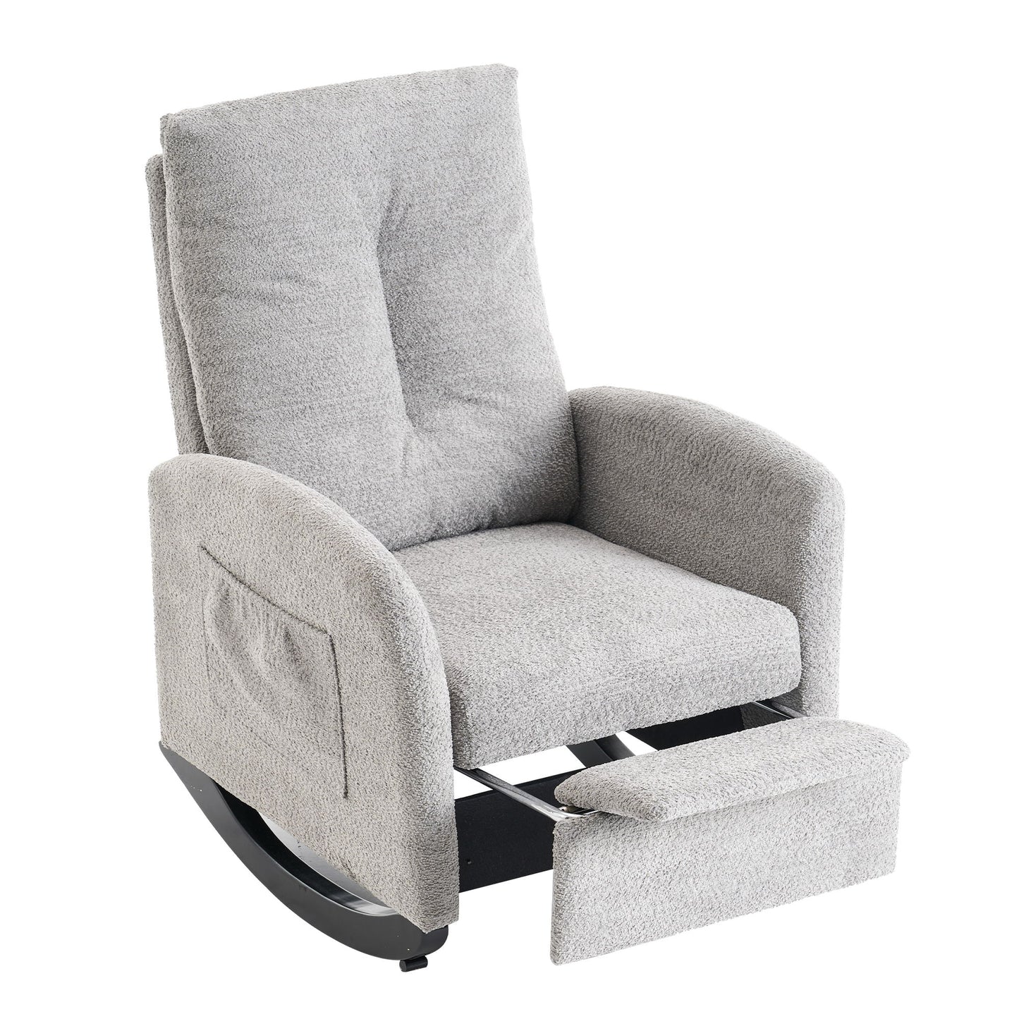 Accent Rocking Chair & Footrest High Back Rubber Wood Rocking Legs Bedroom Living Space - Gray