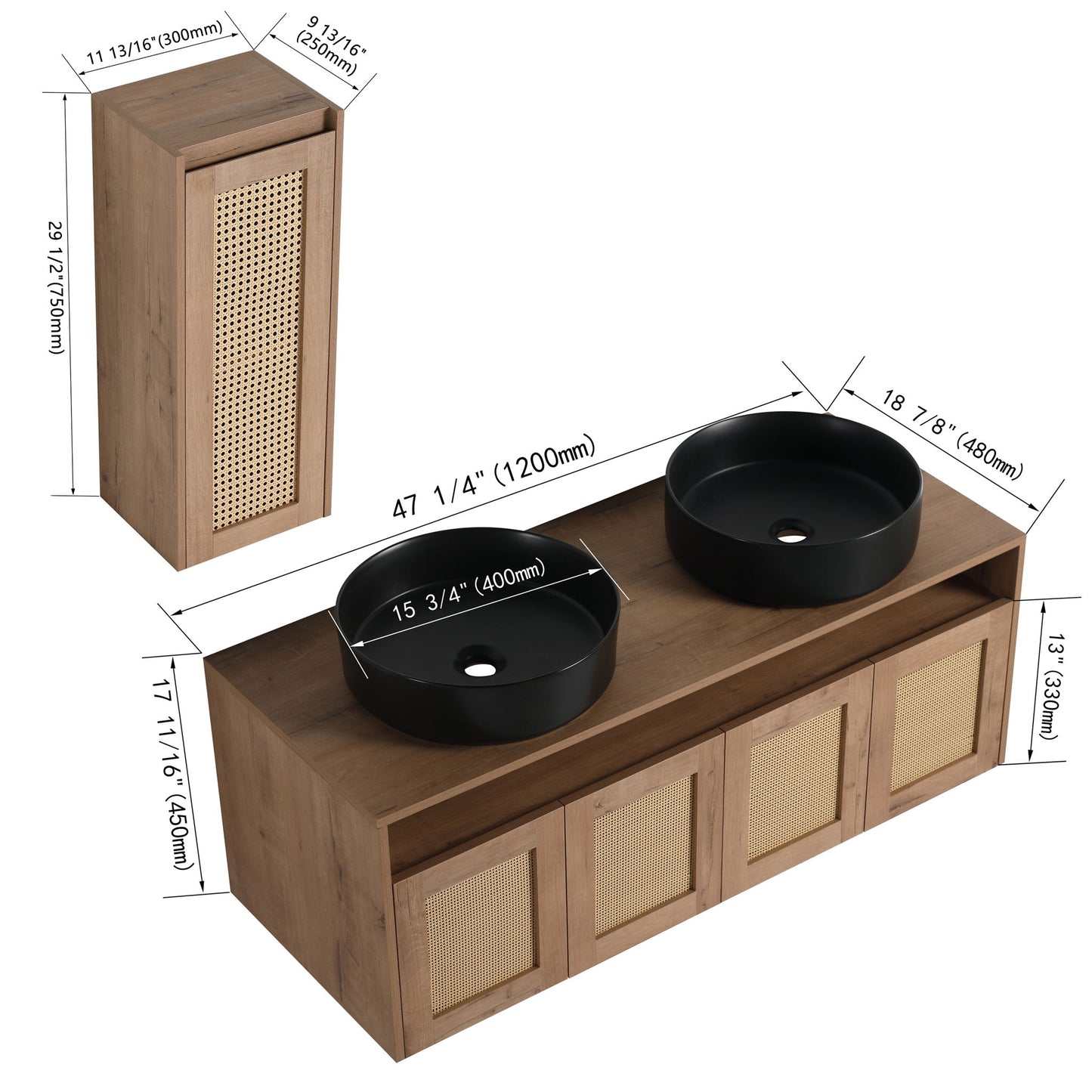 Bathroom Vanity With Art Sink And Side Cabinet, Float Mounting Design