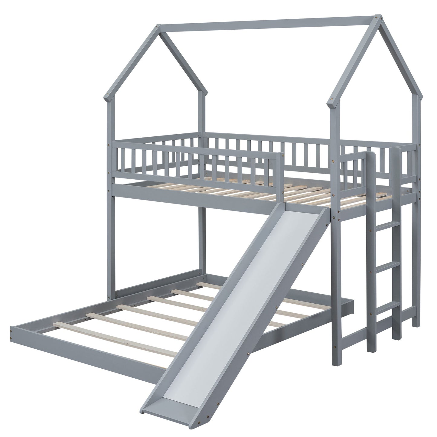 House Bunk Bed With Slide And Built In Ladder