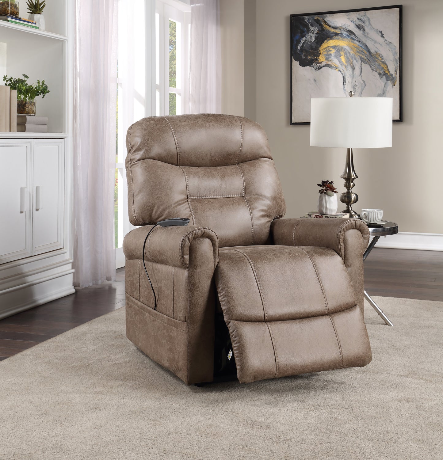 Steve Silver Classic Rolled Arm Power Lift-Chair Recliner - Heat, Adjustable Massage - Plush Seating, High-Grade Polyester Fabric