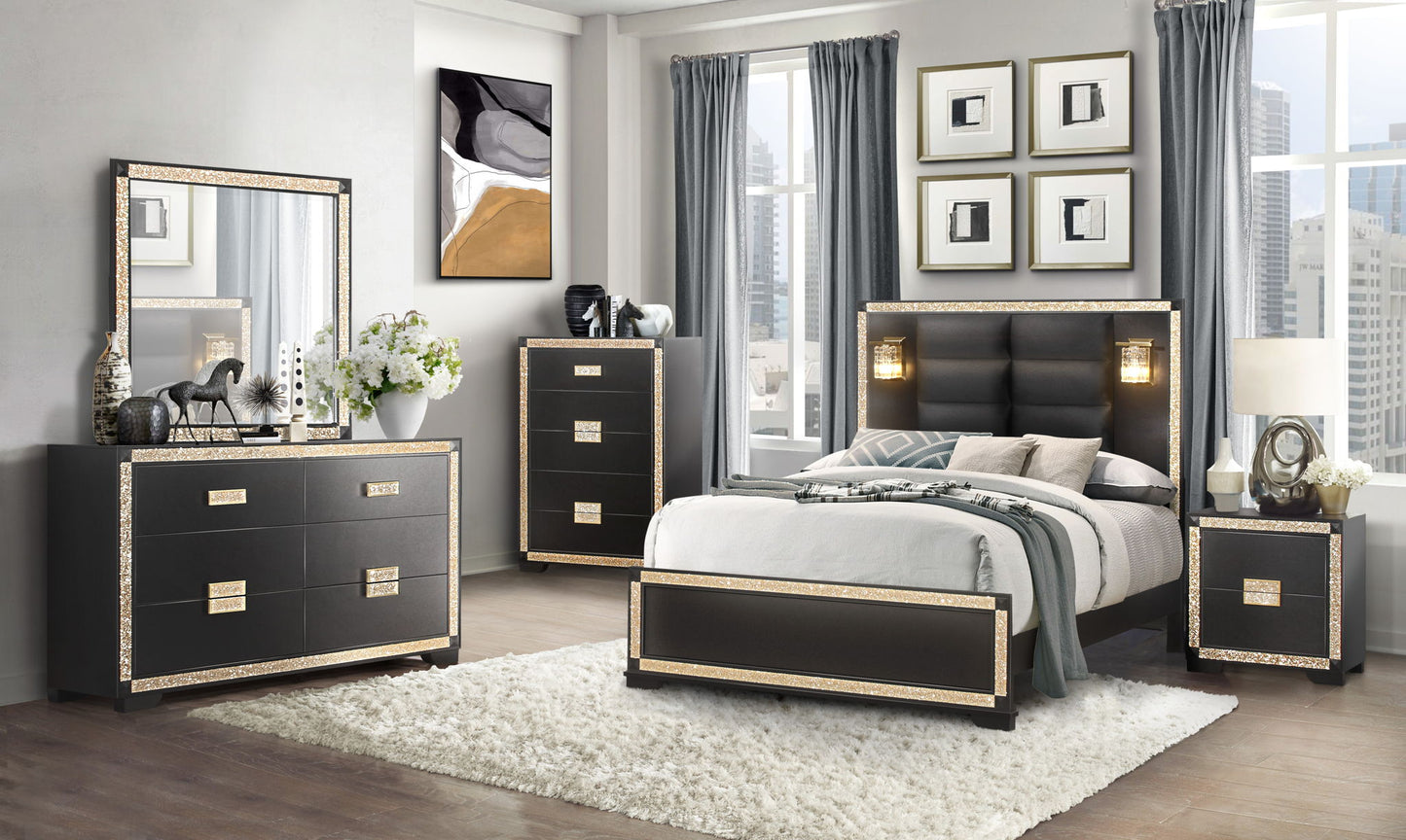 Blake - Queen Bed Headboard & Footboard - Black / Gold