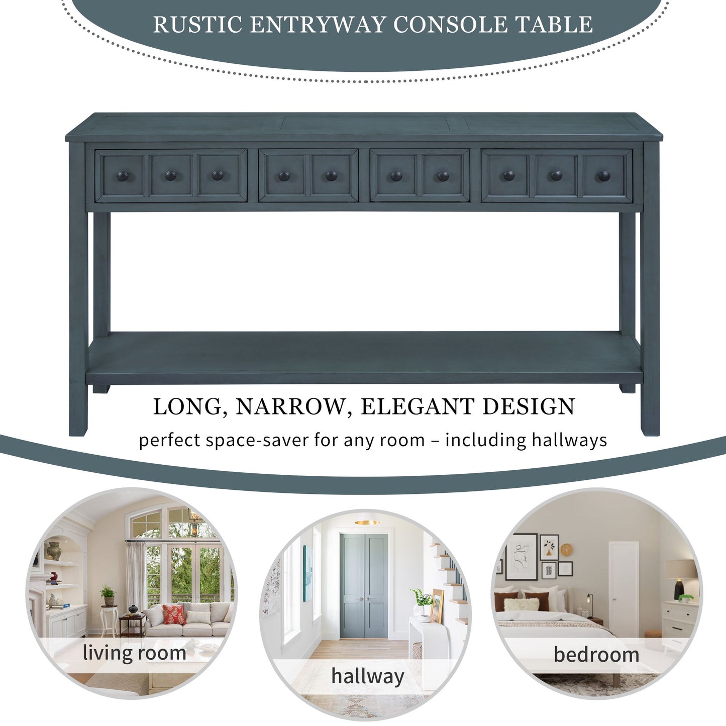 Rustic Entryway Console Table Long Sofa Table With Two Different Size Drawers And Bottom Shelf For Storage